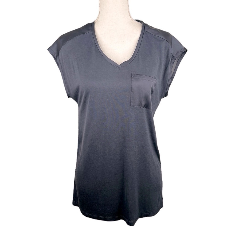 Paraphrase‎ Blue V-Neck Rayon Short Sleeve Top Size Small